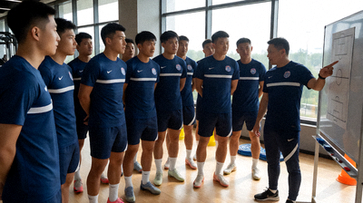 职业足球队在训练基地进行赛前战术训练